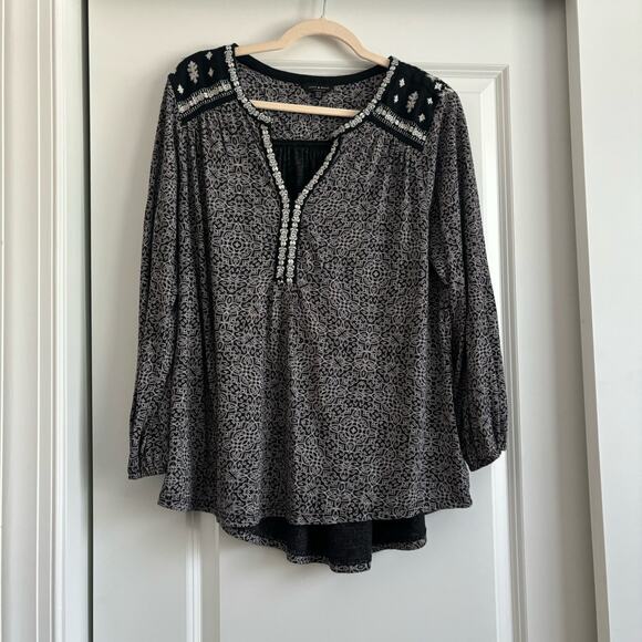 Lucky Brand Women Embroidered Peasant
Tunic Top Black White Boho Blouse Sz 1X - Picture 1 of 8